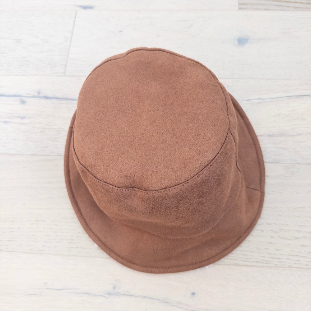 Y2K Womens Sherpa Lined‎ Bucket Hat OS Brown Faux Suede 2000s Cozy David Young - Picture 4 of 7